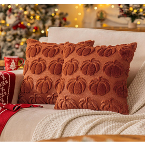 Rust Red Fall Pumpkin Decorative Throw Pillow Covers Set of 2, 18x18 Inch Soft Plush 3D Embroidered Halloween Pillow Covers for Fall Decorations Farmhouse Cushion Covers for Thanksgiving
