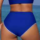 ZAFUL Women's High Cut Bikini Bottom - Bathing Suit Bottom with Modest Coverage High Waist Swim Bottom (Blue XL) (Blue, XL)