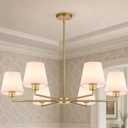 Brass Gold Chandeliers for Dining Room, 36" 6 Light No Assembly Required Antique Modern Gold Chandelier Light Fixture with White Fabric Shade, Classic Kitchen Pendant Lights over Table for Bedroom