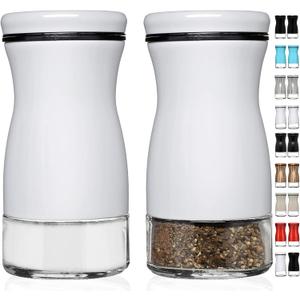 Salt and Pepper Shakers Set with Adjustable Pour Holes by CHEFVANTAGE - White