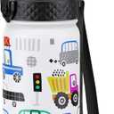 GOPPUS Kids Water Bottle (Straw Lid) - 18 Oz Stainless Steel Travel Bottle, Double Wall Vacuum Leak Proof Kids Cup for School Boys Girls,White engineering car