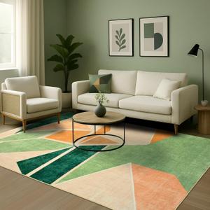 Modern Geometric Area Rug 6x9, Washable Area Rugs for Living Room,Non-Slip -Shedding Contemporary Rugs,Indoor Balcony Carpet for Bedroom Dining Green 6x9