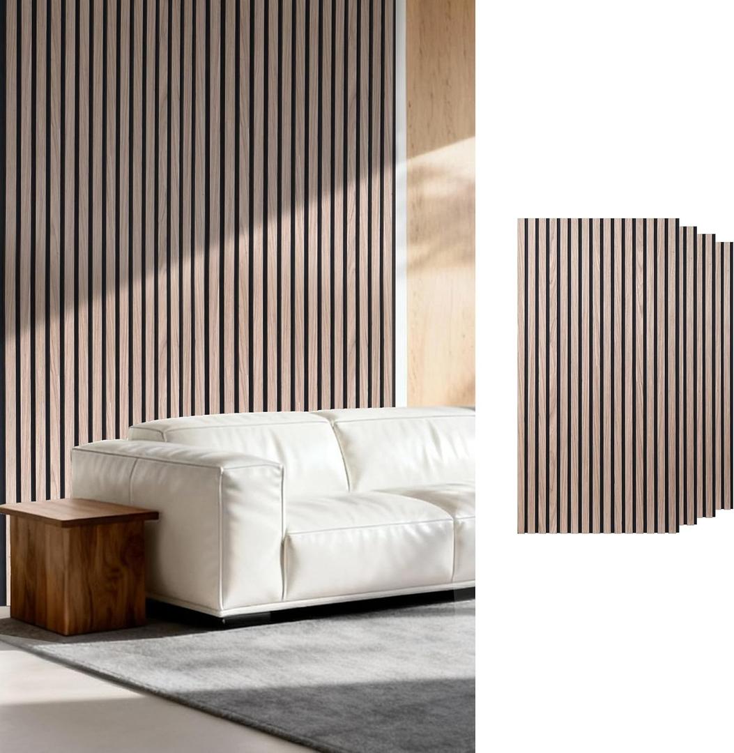 Wood Slat Wall Panels for Wall, 4-Piece Acoustic Wood Panels for Interior Wall Decor, Sound Absorbing Decorative Panels for Accent Wall, 47.3" x 24" Each (Walnut)