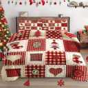 WeCozy Twin Size Comforter Set with Pillowcase, Red Merry Christmas Patchwork Soft 2 Pcs Bedding for Kids and Adults Bedroom Bed Decor