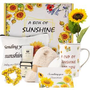 Birthday Gifts for Women, Self-Care Gift Box for Women - Sunshine & Sunflower Themed Relaxation Set, Encouragement Care Package for Best Friend (Birthday/Get Well/Thinking of You) (Small)