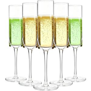 GuanQiao 12-Pack Plastic Champagne Flutes, 6oz Clear Square Disposable Toast Glasses, Heavy Duty Shatterproof Recyclable Wine Glasses for Party Wine Tasting Wedding New Years Eve Party Supplies