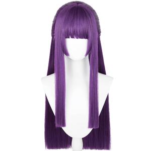 Fer-n Cosplay Wig 29'' Long Straight Anime Purple Wig with Bangs Dark Purple Synthetic Hair for Women Halloween Costume Party