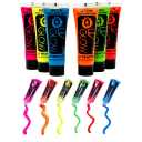 Quiet&Far Body Paint Set with tubes 24 x 25 ml / 1 fl oz Neon Glow in the dark paint face paint Blacklight Reactive Fluorescent Paint Non-Toxic
