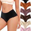 ALL OF SHE Thongs for Womens High Waisted Seamless Underwear for Women 5 Pack Wave Edge No Show Sexy Panties M