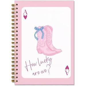 GTYNU Preppy Pink Western Notebook, Cowgirl Gifts, Coquette Blue Bow Cowgirl Boots Journal, Western Gifts for Women, Preppy Coquette Office Supplies, 5.5x8.3 Inch