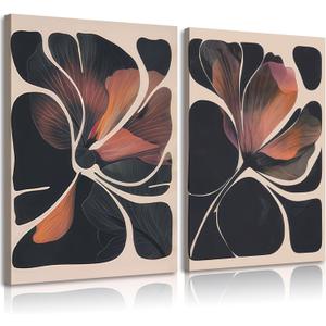 1Pcs Framed Abstract Botanical Floral Canvas Wall Art Pictures Modern Flower Posters Prints Nordic Wall Decoration for Living Room Bedroom Bathroom Office 16x24in (24L" x 16W")