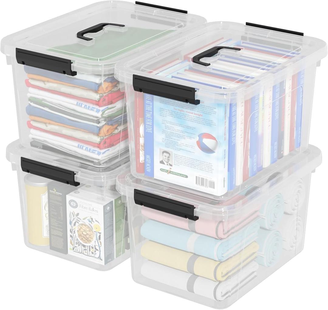 Vadidiya 4 Packs 18 Quart Clear Plastic Storage Latching Bins, Clear Storage Boxes with Handles