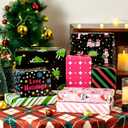 EWES Funny Christmas Wrapping Paper 4 Rolls Set,Black Pink Thick Unique Fun Kids Heavy Duty Premium Jumbo Gift Wrap Sheets,Cute Cartoon with Santa Claus,Reversible,Total 55.54sq.ft