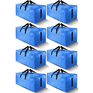 HOMESURE 8 Pack Large Strong Moving Bags with Zippers & Carrying Handles - Water-Resistant - Heavy Duty Storage Tote for Space Saving, Fold Flat, Alternative to Moving Box (Sky Blue)