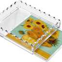 Scalloped Acrylic Tray for Needlepoint, 10" x 12" Clear Acrylic Display Tray with Slide Out Drawer for Insert Photos, Art, Fabric, Acrylic Organizer Decorative Tray for Home Decor