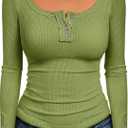 Kissfix Long Sleeve Shirts for Women Fall Winter Henley Tops Business Casual Ribbed Blouses Date Night Trendy Outfits size L