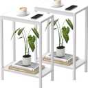 Narrow Side Table for Small Space Set of 2, 2-Tier Small End Table with Shelf Holder, Slim Nightstand, Skinny Snack Couch Table in Living Room, Bedroom, Study, Kitchen and BalconyWhite