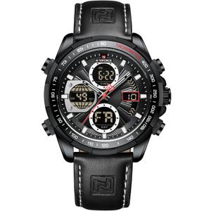 NAVIFORCE Men's Military Digital Watches Analog Quartz Waterproof Watch Sport Multifunctional Leather Wristwatch