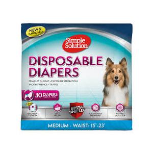 Simple Solution Disposable Dog Diapers, Female Dog Diapers, Puppy Potty Training, Incontinence and Heat Cycle Protection, Medium Diapers for Dogs, 1523 Inch Waist, 30 Count
