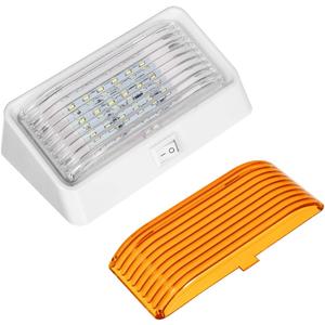 Partsam Rectangle LED Porch Light with On/Off Switch, RV Exterior Utility Light Fixture Cover Replacement for Motorhome Campers, 12V, 5th Wheels, Clear and Amber Lenses Removable (White Base)