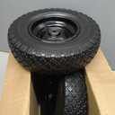 12'' Flat Free Tires Rubber Replacement Solid Tire, 2.1" Offset Hub Wheel Assemblies for Garden Cart Wheelbarrow, 3.5" Wide Polyurethane Tires with 5/8 Inch Axle Bore Hole (410/350-6)