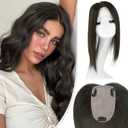 Hair Toppers for Women Real Human Hair,100% Unprocessed Virgin Human Hair Topper 14 Inch Large Silk Base Upgrade Hair Pieces for Women with Thinning No Bangs for Add Volume (Black Brown)