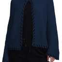 Cakulo Womens Cropped Cardigan Sweaters Bell Sleeve Trendy Fall Chunky Knit Cardigans 2025 Open Front Sweater Coats Navy Blue, XL