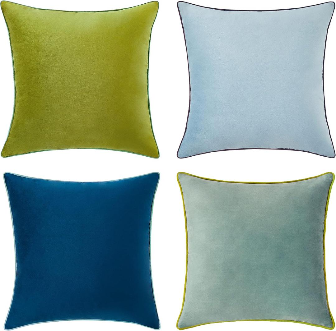 MONDAY MOOSE Decorative Throw Pillow Covers Cushion Cases, Set of 4 Soft Velvet Modern Double-Sided Designs, Mix and Match for Home Decor, Pillow Inserts Not Included (20x20 inch, Green/Blue)