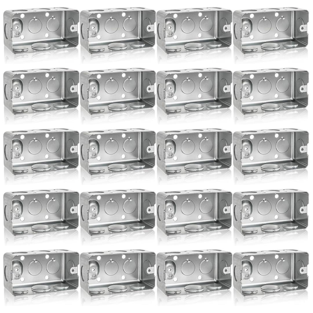 Fasmov 20 Pack Metal Electrical Box, 4" x 2" Utility Electrical Box, 1-7/8" Depth Handy Box, Raised Ground,13 Cu. in. Capacity Square Electrical Junction Box, Galvanized Steel