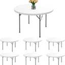 Fitted Table Cloth Round Cover - 6 Pack Elastic Round Tablecloths 60 Inch, White Non-Slip Reusable Dining Circle Table Protector for Outdoor Picnic, Party, Banquet