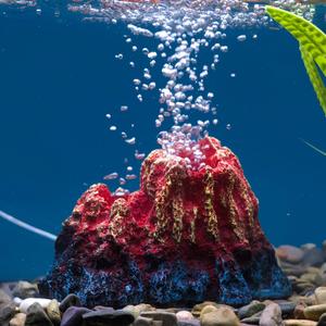Uniclife Fish Tank Decorations, Realistic Resin Aquarium Volcano Decorations with Air Stone Bubbler, Volcano Bubbler Kit for Fish Tank Decor, Aquarium Decor with Bubbling Effect (Medium, Red)