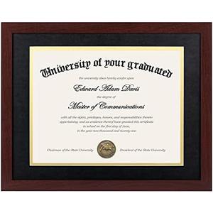 upsimples 11x14 Diploma Frame Certificate Degree Document Frame with High Definition Glass, 8.5 x 11 with mat for Wall and Tabletop, Mahogany Double Mat, 1 Pack