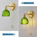 Vintage Wall Sconce 1 Pack, Green Glass Shade Gold Wall Lamp with 12 Inch Cable Switch, Modern Bathroom Wall Sconces for Bedroom Corner Hallway