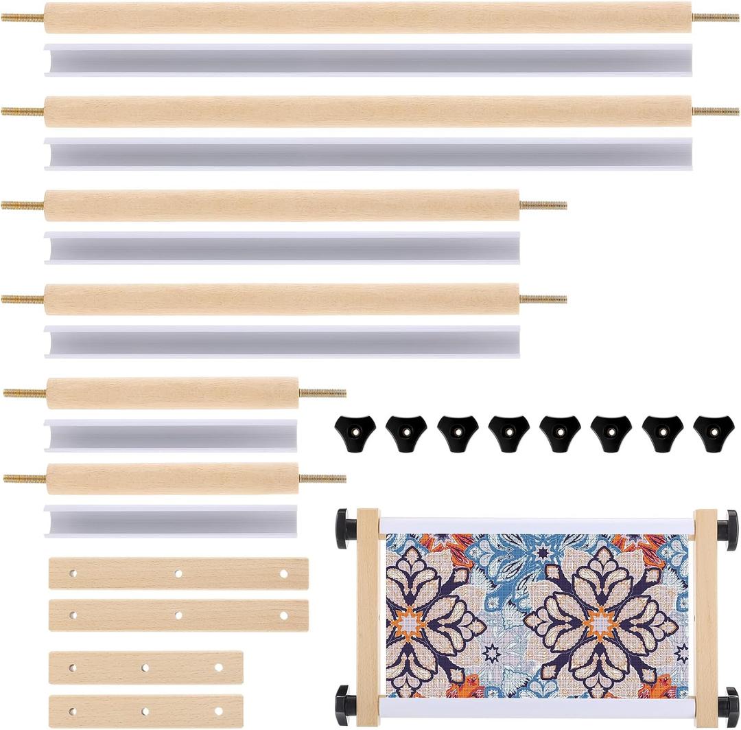 DoubleFill Cross Stitch Scroll Frame Set with Plastic Clamps Beech Hardwood Different Sizes Embroidery Frames Needlepoint Cross Stitch Holder Square Embroidery Hoop Holder for Sewing Projects