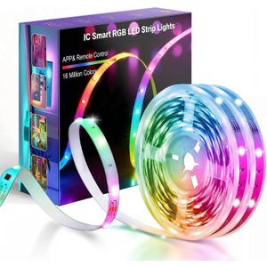MFWW 100ft IC RGB LED Strip Lights, Multiple Colors on One Line, Segmented DIY Color Changing Lights, App & Remote Control, Music Sync, Dream Color Rainbow Chasing for Bedroom, Party, Home Decor