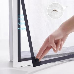 Magnetic Window Screen - DIY Window Screen Window Screens for House Windows Anti Mosquito Mesh Magnetic Screen Window Adjustable Net Fiberglass Fine Screen with Grey Mesh (51''x59'')