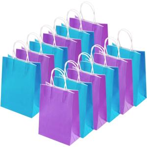 Cooraby 20 Pieces Kraft Paper Bags Party Favor Bags Craft Gift Bag with Handle for Birthday, Baby Shower, Wedding (Light Blue, Light Purple)