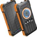 Power Bank Solar Charger,49800mAh Wireless Portable Charger with 4 Built-in Cables,22.5W Fast Charging Battery Pack USB-C in/Output PD+QC3.0 Portable Power Bank for All Cell Phones (Dark Orange)