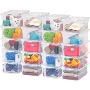 IRIS USA 20-Pack Storage Bins with Lids, 6 Quart, Shoe Boxes Clear Stackable Containers Organize Shoes Closet Shelves, Classroom Organization Teacher Tools, Game Storage - BPA-Free Plastic