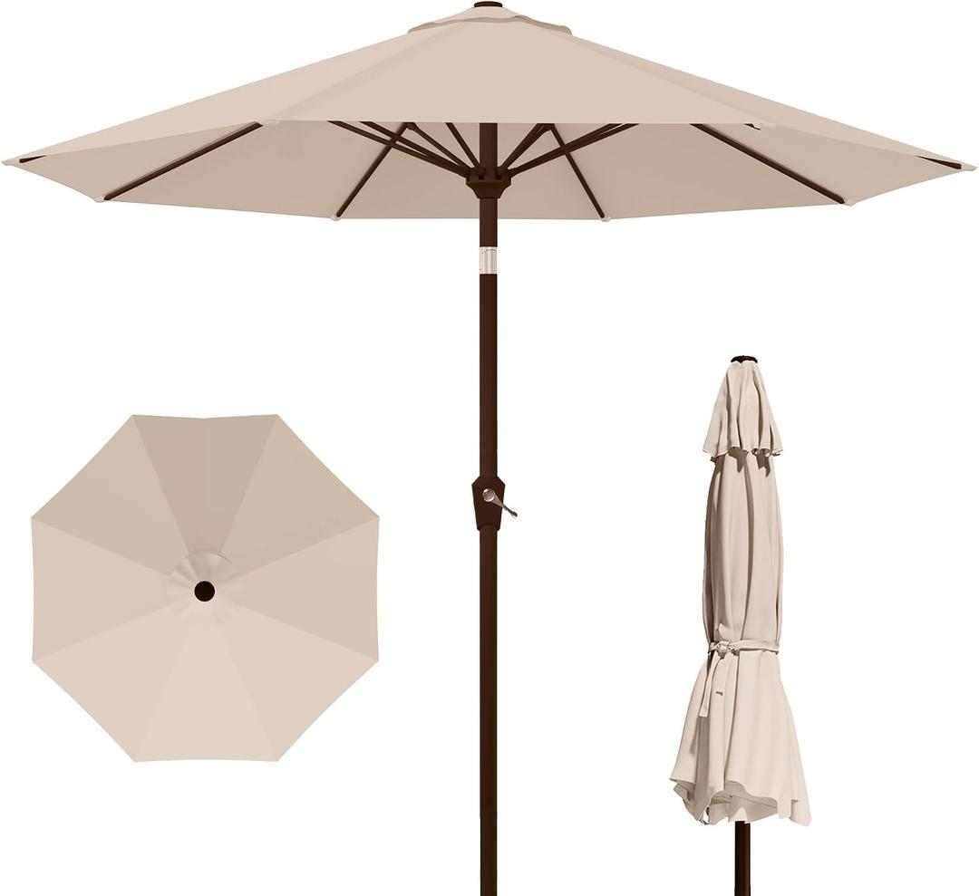 Kingdura 10FT Outdoor Patio Umbrella, Market Table Umbrella with Push Button Tilt and Crank, 8 Sturdy Fiberglass Ribs, UV Protection for Pool, Lawn, Deck, Backyard, Garden (Beige)