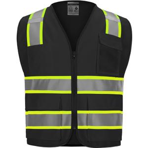 High visibility Class 2 Safety VestHi Vis Vest with 2 inch wide Reflective StripsConstruction vest for men (XX-Large, Black)