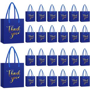 Honoson 30 Pcs Mini Gift Bag with Handle 4 x 2.75 x 4.5'' Small Thank You Bag Foil Paper Tote for Christmas Wedding Baby Shower Birthday Graduation Party Favor Supplies (Dark Blue/Gold)