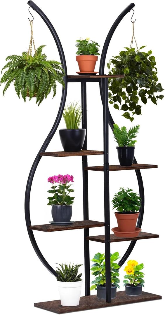 6 Tierd Plant Stand Indoor, Tall Plant Shelf for Multiple Plants, Metal Plant Display Rack Flower Pot Stand for Balcony&Patio, Black