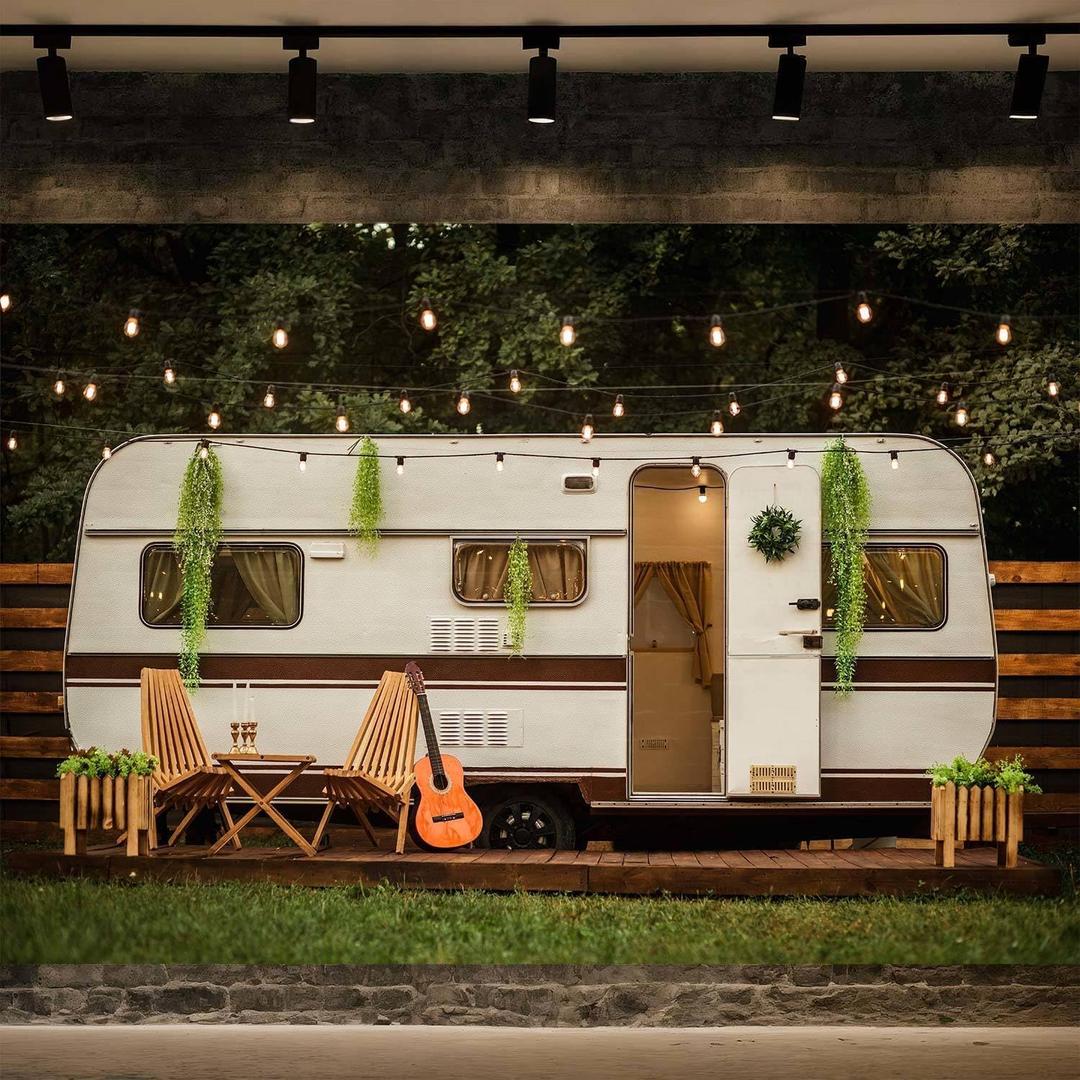 7X5ft Camping Backdrop RV Theme Adventure Camper Background, Spring Forest Scenery Kids Photography Backdrop Polyester for Baby Shower Birthday Party Photo Studio Props Decor