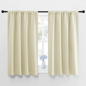 NICETOWN Blackout Curtains for Bedroom, Home Decorations Thermal Insulated Solid Rod Pocket Blackout Drapes for Cafe (Beige, One Pair, 42 x 45-inch)
