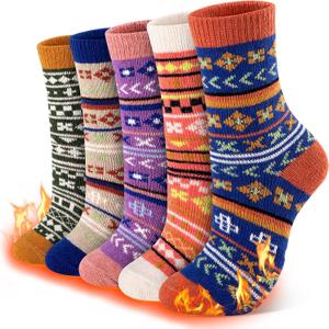 eallco Wool Socks Women Winter Warm Socks Thermal Thick Cozy Crew Socks for Womens Gifts 5 Pairs