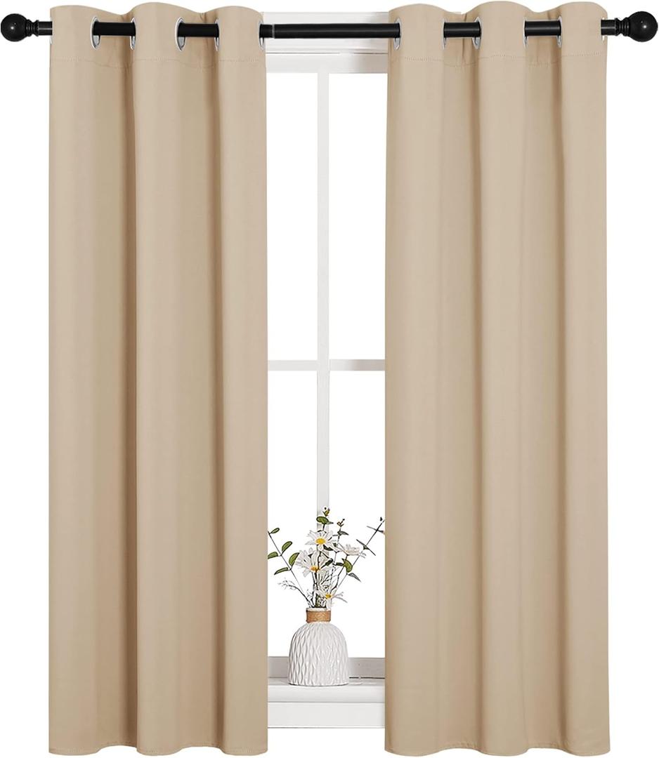 NICETOWN Room Darkening Curtain Panels for Living Room, Thermal Insulated Grommet Room Darkening Draperies/Drapes for Window (Biscotti Beige, 2 Panels, W29 x L45 -Inch)