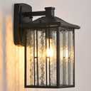 Outdoor Porch Light Fixtures, Black Wall Sconce Exterior Light, Large Front Ddoor Sconce Lights, Water Glass Outdoor Wall Lantern for Porch Garage House, 15H
