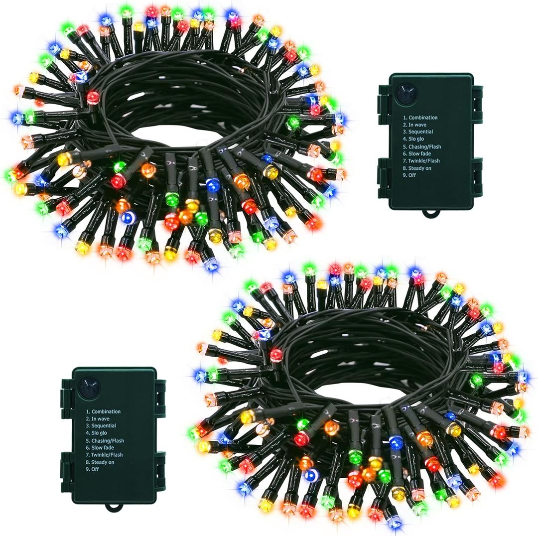 2 Pack String Lights Battery Operated, Each 23ft 70 LED Christmas Lights with Timer 8 Modes Twinkle Fairy String Lights for Indoor Outdoor Wedding Garland Xmas Tree Decoration (Multicolor)