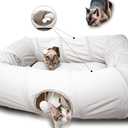 XxingSheep 4 Ways Shuttled XL Cat Tunnel Bed for Indoor Cats Peekaboo Cat Cave Donut with Cool Mat